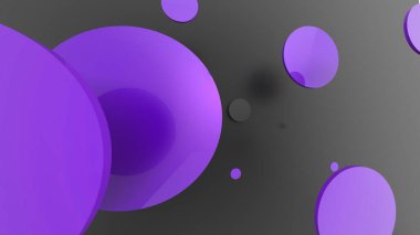 Mor metal ve mat daireler ve renkli arkaplanda silindirler. Şeffaf camlı grafik tasarımı için soyut arkaplan. 3d resimleme