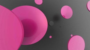 Renkli arka planda pembe metal, opak daireler ve silindirler. Şeffaf camlı grafik tasarımı için soyut arkaplan. 3d resimleme