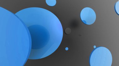 Mavi metal ve mat daireler ve renkli arkaplanda silindirler. Şeffaf cam şekilli grafik tasarımı için soyut arkaplan. 3d resimleme