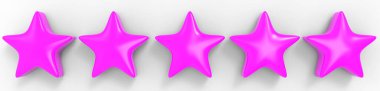 Renkli arka planda 3D 5 mor yıldız. Altın yıldızın prim karşılığı sunumu ve illüstrasyonu