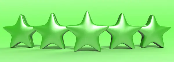 Ять Зелених Зірок Кольоровому Фоні Рендери Ілюстрація Золотої Зірки Преміум — стокове фото