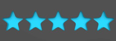 Renkli arka planda 3D beş gök mavisi yıldız. Altın yıldızın prim karşılığı sunumu ve illüstrasyonu