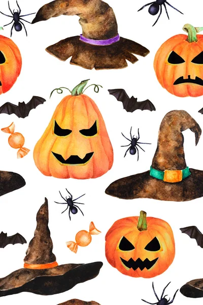 Patrón Acuarela Dibujado Mano Halloween Sin Costura — Foto de Stock