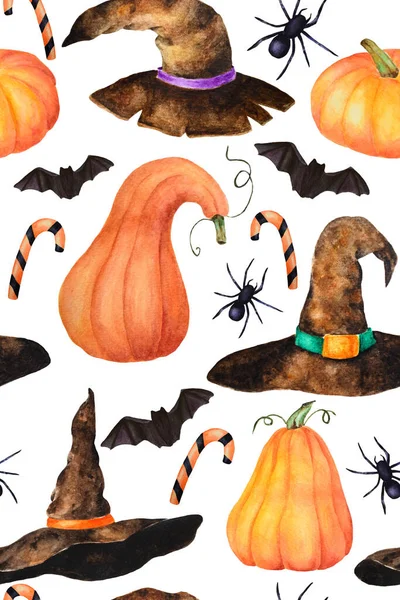 Seamless Halloween Hand Drawn Watercolor Pattern — Stock Photo, Image