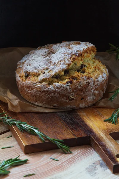 Fresh Baked Loaf Homemade Irish Soda Bread Rosemary Herbs — Stock Photo, Image
