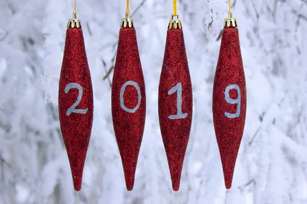 Boldog Karácsonyi Dekoráció Háttérben Felirat 2019 — Stock Fotó