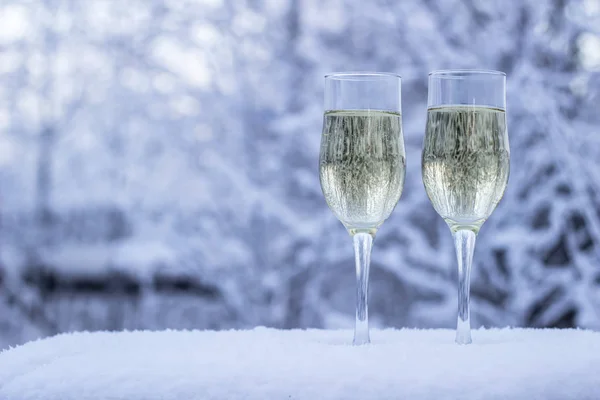 Coupe Champagne Sur Fond Hiver — Photo