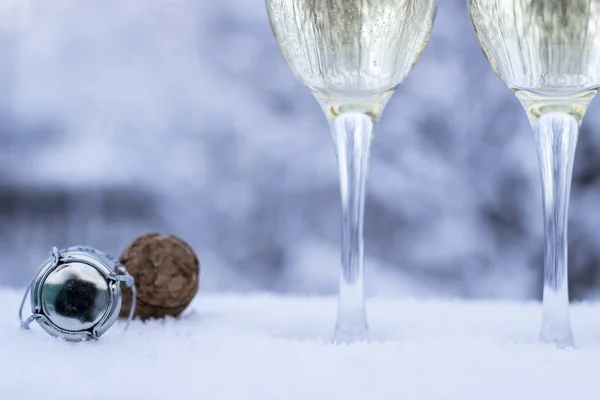 Coupe Champagne Sur Fond Hiver — Photo