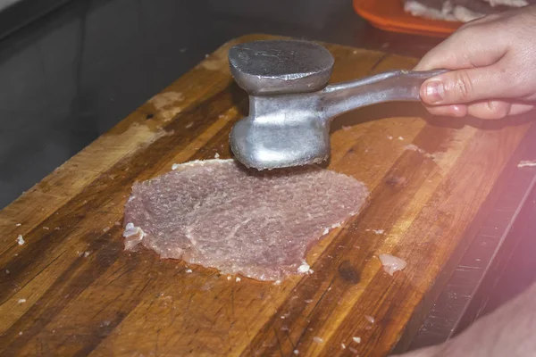 Chef Hace Chuletas Carne — Foto de Stock