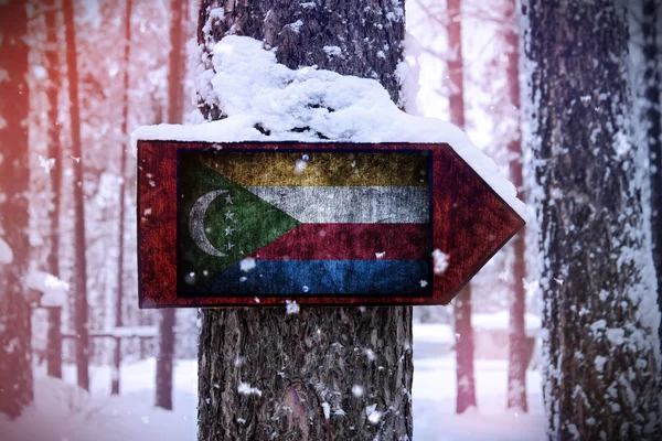 Steagul Comorelor Atașat Copacului Semn — Fotografie, imagine de stoc