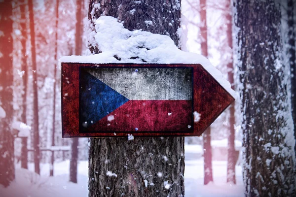 Česká Vlajka Připojené Stromu Jako Znamení — Stock fotografie