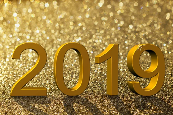 Cijfers 2019 Een Gouden Glanzend Abstracte Achtergrond — Gratis stockfoto