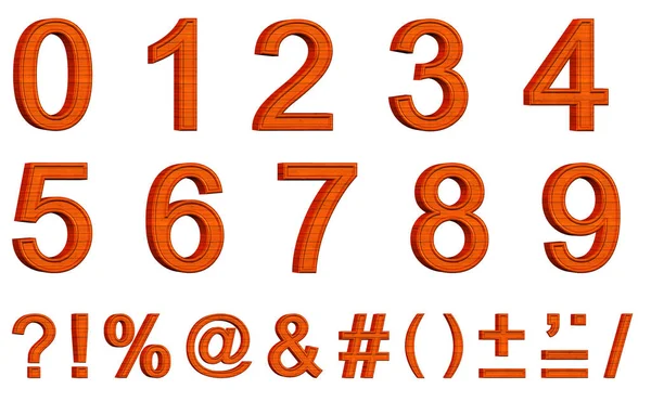 オレンジ色の木製の算術の標識と白い背景の数字 — ストック写真