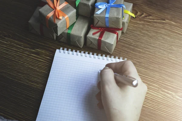 Girl Writes Notebook Lies Next Gifts Stock Picture