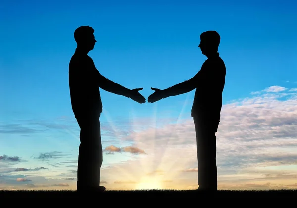 Silhouet Twee Mannen Willen Handen Schudden Groet Concept Zakelijke Partners — Stockfoto