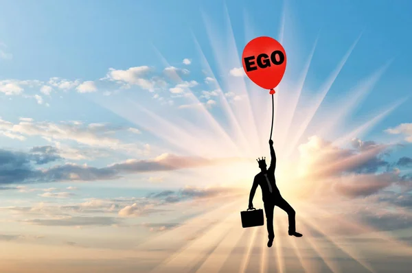 Egoïstisch Zakenman Vasthouden Aan Een Ballon Genoemd Het Ego Conceptuele — Stockfoto