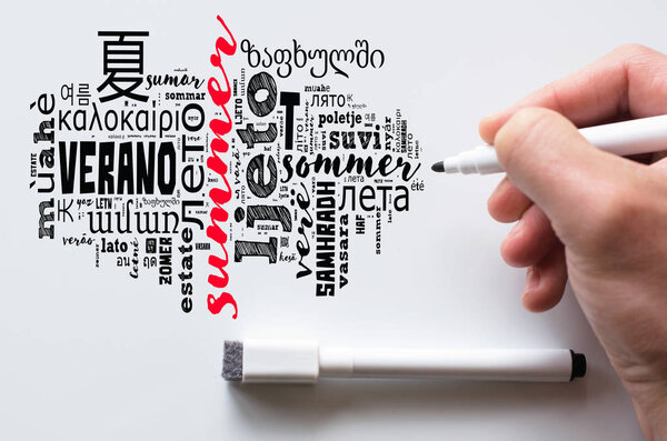 Word Summer in different languages word cloud collage