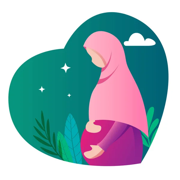 Woman Moslem Hijab Pregnant — Stock Vector