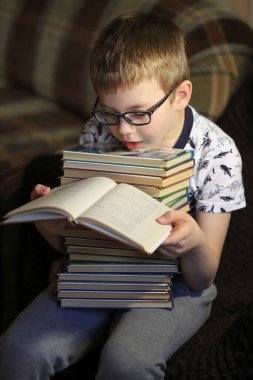 Ders kitabı ve kitaplarından yeni bilgi ve bilgiler, okumayı sever, çocuk okur