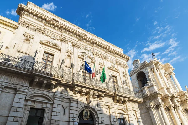 Fasada Ratusza Piazza Duomo Katedry Starego Miasta Zabytkowego Miasta Syrakuzy — Zdjęcie stockowe