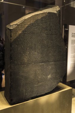 London, England UK  - December 31, 2017: Rosetta Stone in the British Museum in London, England, United Kingdom clipart