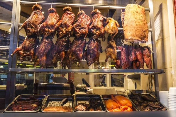 Exposición Restaurante Chinatown Con Patos Crujientes Colgados Londres Inglaterra Reino — Foto de Stock