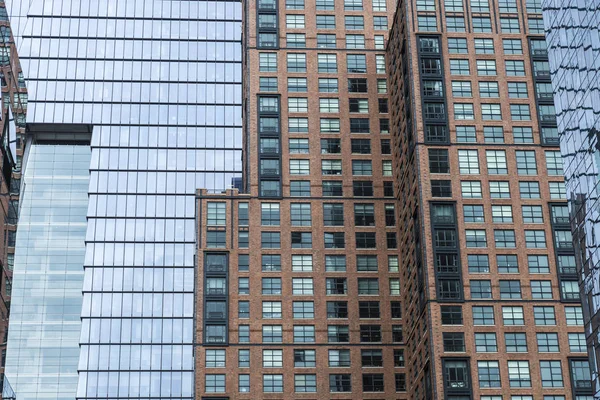 Фасадні Ультрасучасні Хмарочоси Фон Манхеттені Нью Йорку Сша — стокове фото