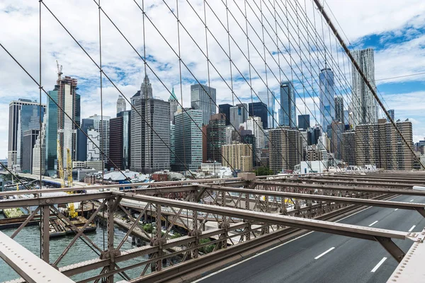 Uitzicht Manhattan Wolkenkrabbers Vanaf Brooklyn Bridge New York City Verenigde — Stockfoto
