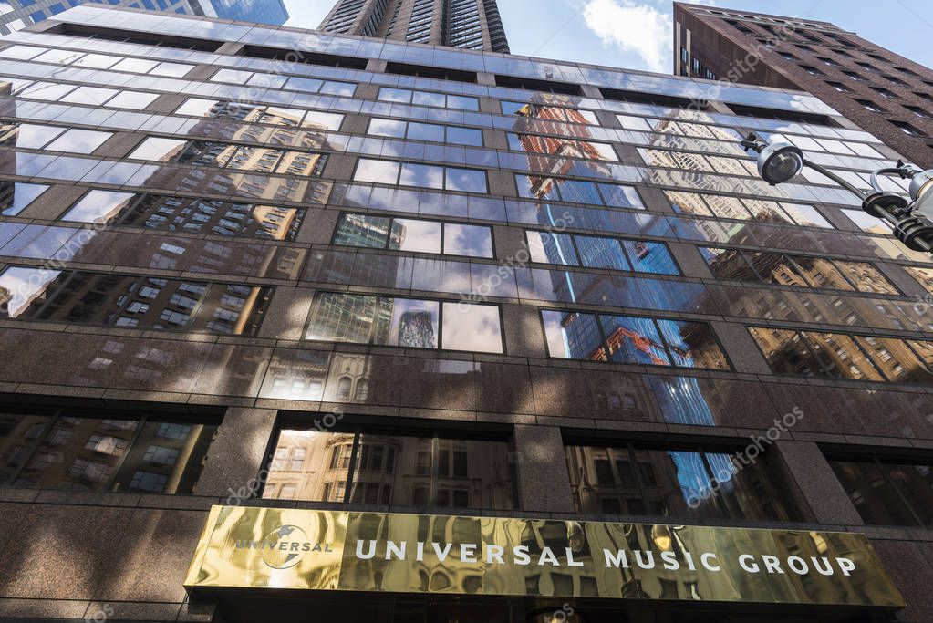 New York City, USA - July 28, 2018: Entrance of office building of Universal Music Group in Broadway, Manhattan, New York City, USA