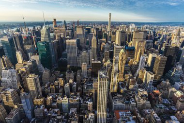 Manhattan'da gün batımında gökdelenlerin silueti, New York City, Abd