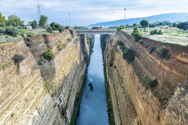 Canal de Corinto em Ístmo de Corinto, Grécia — Fotografia de Stock