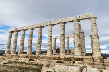 Yunanistan 'daki Cape Sounion' daki Antik Yunan Poseidon Tapınağı
