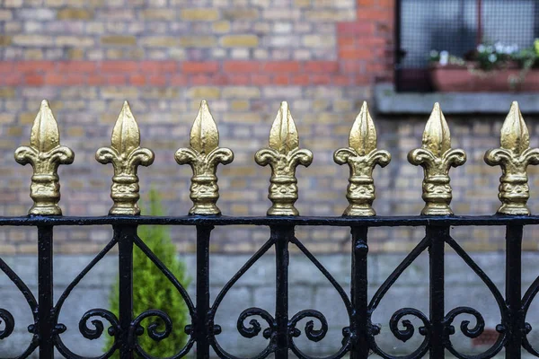 Classic Black Metal Fence Golden Tips Shape Fleur Lis Background — Stock Photo, Image