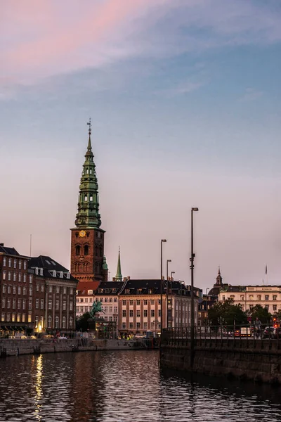 Nikolaj Copenhagen Contemporary Art Center Visto Dal Canale Frederiksholms Tramonto — Foto Stock