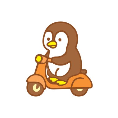 Penguen Scooter Biniciliği Şirin Çizgi Film İllüstrasyonu