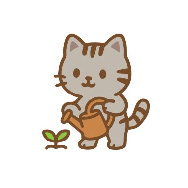 Şirin kedi filizleniyor - Bahçe sulama zamanı!