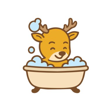 Güzel bir çizgi film geyiği köpük banyosu yapıyor.