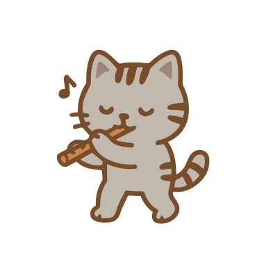 Kedi flüt çalıyor - Sevimli çizgi film kedisi müzisyeni