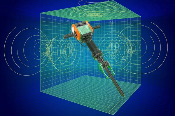 Jackhammer, pneumatic drill visualization 3d cad model, blueprint. 3D rendering