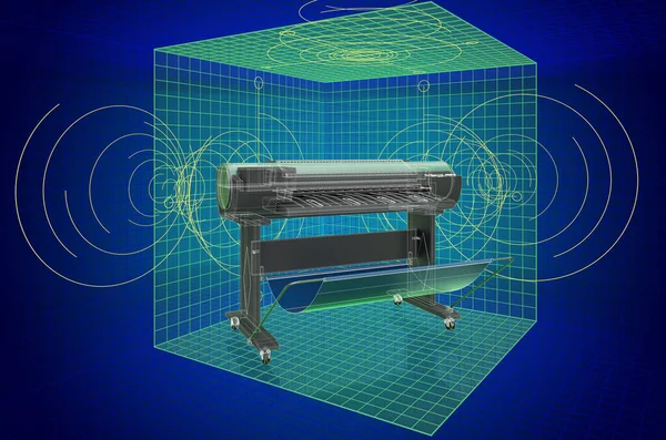 宽格式打印机 可视化3D卡德模型 3D渲染 — 图库照片