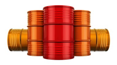 Renkli çelik variller, çoklu korruglu variller. Beyaz arkaplanda 3B görüntüleme izole edildi