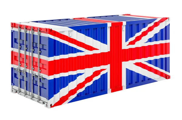 Frachtcontainer Mit Der Flagge Großbritanniens Darstellung Isoliert Auf Weißem Hintergrund — Stockfoto