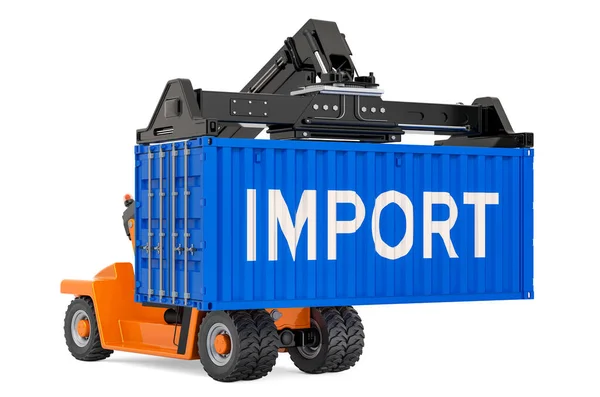 Import Container Shipping Concept Cargo Container Reach Stacker Rendering Isolated — Stock Photo, Image