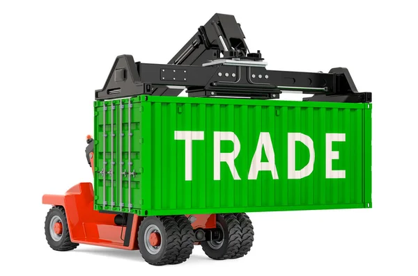 Affärscontainerfrakt Last Container Med Räckvidd Stacker Rendering Isolerad Vit Bakgrund — Stockfoto