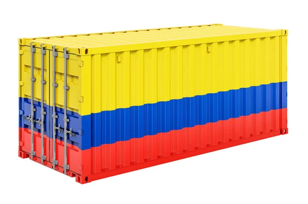 Cargo Container Columbian Flag Rendering Isolated White Background — Stock Photo, Image