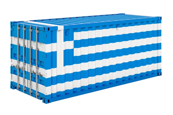 Nákladní Kontejner Řeckou Vlajkou Vykreslování Izolované Bílém Pozadí — Stock fotografie