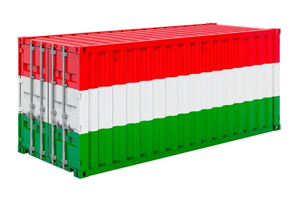 Cargo Container Hungarian Flag Rendering Isolated White Background — Stock Photo, Image