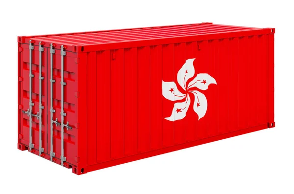 Cargo Container Hong Kong Flag Rendering Isolated White Background — Stock Photo, Image