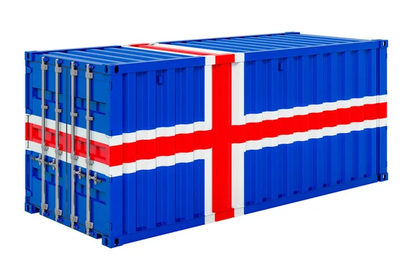 Nákladní Kontejner Islandskou Vlajkou Vykreslování Izolované Bílém Pozadí — Stock fotografie