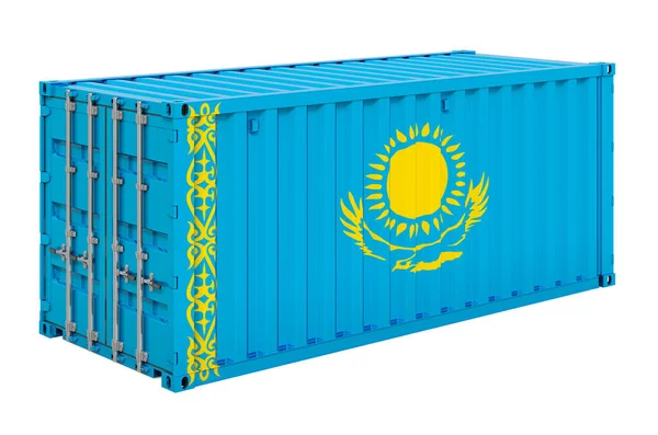 Nákladní Kontejner Kazašskou Vlajkou Vykreslování Izolované Bílém Pozadí — Stock fotografie